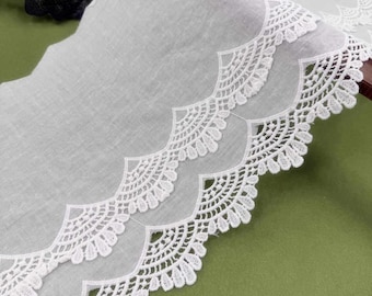 8.27" Wide Lace Trim Milk Silk Cotton Floral Embroidered Lace Border For Doll Dress Underwear Costume DIY Craft Supplies by the yard