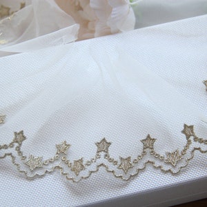 2 Yards Lace Trim Off White Tulle Gold Star Embroidered Tulle Lace 2.9" Width, Cheap!