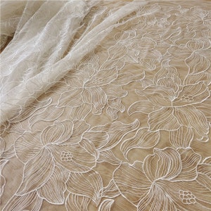 Soft Tulle Lace Fabric Super Big Floral Embroidered Off White Mesh Fabric Wedding Dress By The Yard 51" Width
