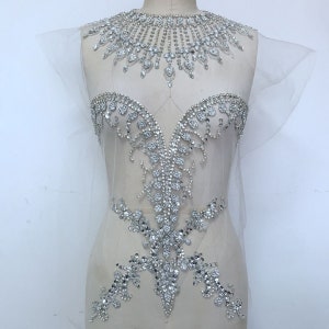 Appliques argentées de luxe en strass, corsage de mariage en dentelle perlée lourde appliques paillettes robe accessoires de costume