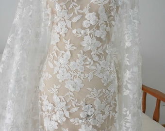 off white cotton thread flower embroidered lace fabric sequins floral soft tulle mesh fabric for baby tutu dress banquet dress wedding dress