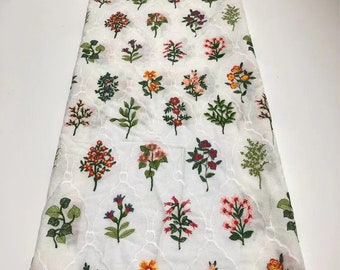 Floral Embroidered Cotton Fabric,Floral Fabric,Embroidered Fabric,Quilting Fabric,Designer Fabric,Dress Fabric,Fabric By Yard,Cotton Fabric