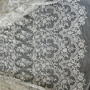 Off White Bridal Lace Fabric, Vintage Floral Embroidered Lace, Sequined Wedding Dress Fabric By Yard