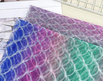 Hot! gradient mermaid printed lace fabric fish scale wave soft mesh tulle fabric for tutu dress,stage costume,background decoration,59"wide