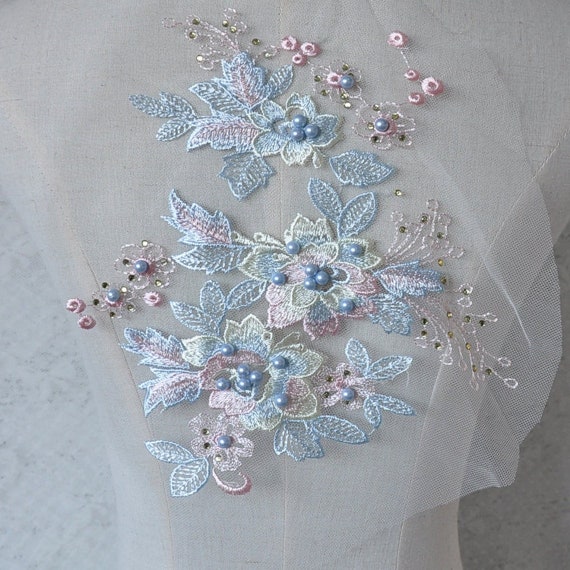 Flower Sequin Applique Patch Embroidery Lace Sewing Wedding Dress Shiny