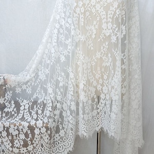 Off White/Black Chantilly Lace Fabric By The Yard For Shawl, Bridal Veils, Costume