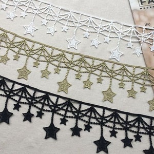 Star Tassel Lace Trim In Gold/Black/White 4.1" Width By The Yard