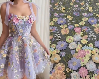 65 Colors Exquiste 3D Flower Lace Fabric Colorful Floral Embroidery Soft Tulle Fabric For Wedding Dress,Girl Dress,Curtain,banquet dress