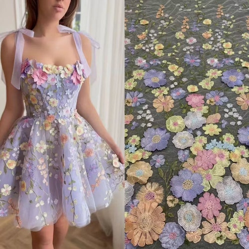 65色の絶妙な3Dフラワーレース生地、カラフルな花柄刺繍、柔らかいチュール生地、ウェディングドレス、女の子のドレス、カーテン、宴会ドレス用