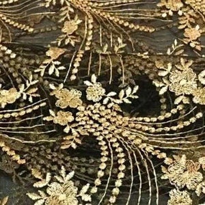 Vintage Gold Lace Fabric, Golden Embroidery Mesh Lace Fabric, Soft Tulle Lace Fabric For Formal Dress, Prom Gown, Bridal Wedding Robe image 9