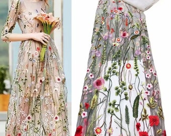 5 Colors Gorgeous Venice Lace Fabric Colorful Floral Embroidered Ivory Or Black Tulle Fabric Bridal Gowns By The Yard 51&quot; Wide