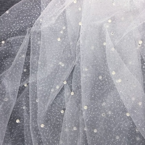 7 Colors Sparkling Beaded Pearl Lace Fabric Beading Sequins Tulle Fabric DIY Wedding Bridal Evening Dress 1 Yard