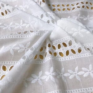 Cotton Lace Fabric, Off White Fabric, Embroidered Flower Lace Fabric, Hollowed Out Fabric With Bilateral Scalloped