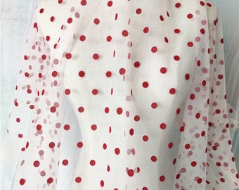 Red Polka Dot Tulle Fabric, Soft Tulle Polka Dot Lace Fabric for Home Decoration, Prom Dress, Wedding Dress, Bridal Supplies