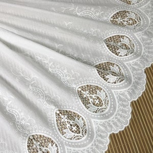 51" Wide Cotton Fabric Hollowed Out Off White Cotton Lace With Scalloped Edge By The Yard