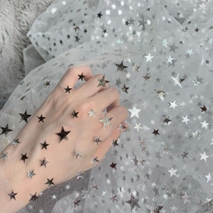 Big small star lace fabric stars print fabric soft off white tulle lace fabric for cocktail dress, gowns, bridal veil sell by the yard