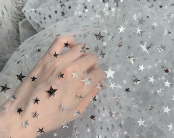 Big small star lace fabric stars print fabric soft off white tulle lace fabric for cocktail dress, gowns, bridal veil sell by the yard