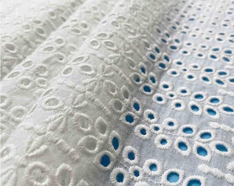 Cotton Eyelet Floral Lace Fabric, 51" Wide Cotton Lace Fabric, Embroidered Eyelet Lace Fabric