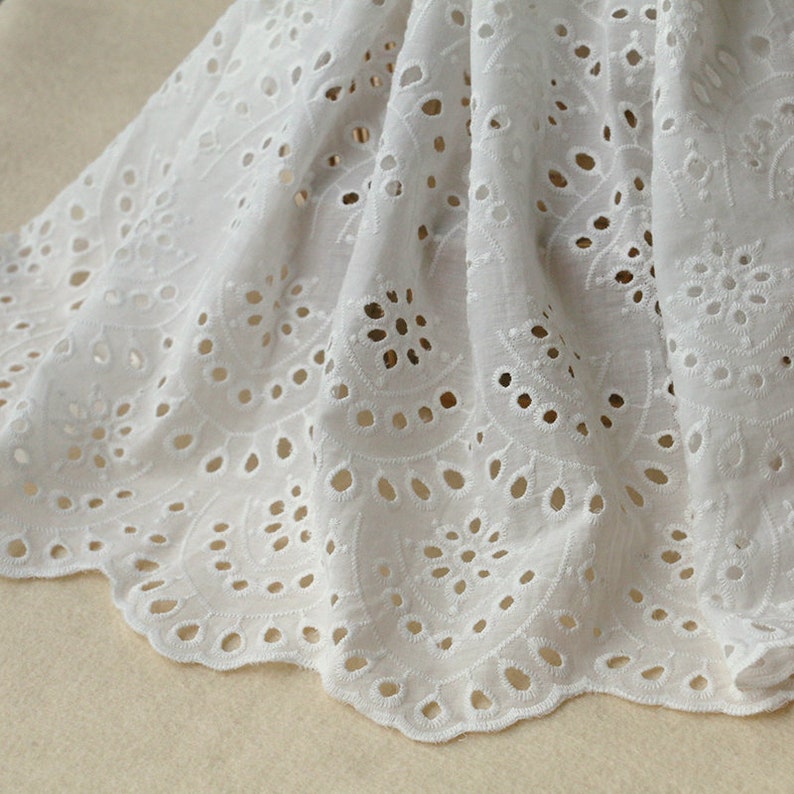 Cotton Lace Fabric Off White Eyelet Scalloped Borders 49 Width 1 Yard image 3