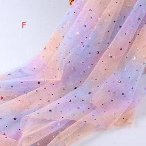Tissu dentelle paillettes étoiles lune dégradé tulle arc-en-ciel tissu tutu robe bandeau tissu voile dentelle 1 yard 6 couleurs