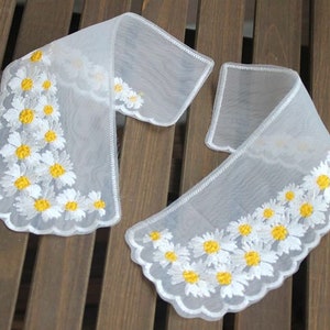 Delizioso colletto in pizzo a margherita, scollatura a margherita giallo-bianca per gonna, maglione, camicetta, vestito