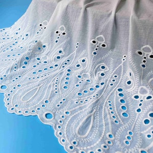 Eyelet Cotton Lace Fabric In Off White For Woman Dress, Wedding Decor, Table Cloth, Curtain, Garment