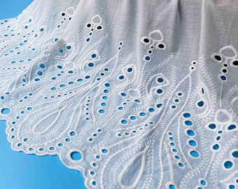 Eyelet Cotton Lace Fabric In Off White For Woman Dress, Wedding Decor, Table Cloth, Curtain, Garment