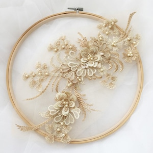 Gold, 3D Flower Lace Applique With Beaded For Lyrical Dance, Costumes, Ballet, Garments Or Hair Accessories 1pcs, 2020 New Arrival