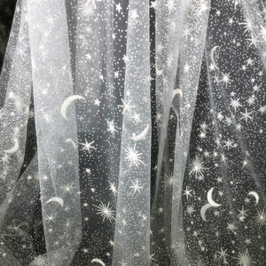 Sun Moon Star Gauze Fabric White Tulle Mesh Fabric For Baby Tutu Dress, Gowns, Wedding Veil, Home Decoration