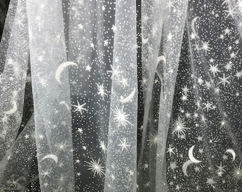 Sun Moon Star Gauze Fabric White Tulle Mesh Fabric For Baby Tutu Dress, Gowns, Wedding Veil, Home Decoration