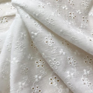 Off White Cotton Lace Fabric By Yard, Cotton Eyelet Flower Fabric, Girl Dress Fabric, Overlay Or Garment Sewing 51" Wide