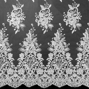 Ivory Alencon Lace Fabric, Bridal Lace Fabric, Embroidery Floral Fabric For Wedding Bolero, Top, Jacket