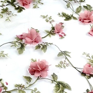 Pink 3d flower chiffon fabric, 3D rosette organza lace fabric, 3D Floral lace fabric, wedding dress Fabric by the yard