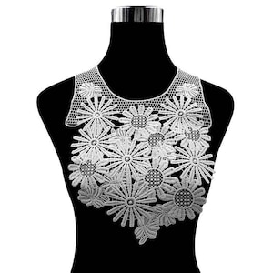 Black white bridal sunflower venise lace collar applique, O shape water soluble neckline collar motiy sold by per piece