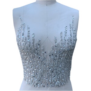 Rhinestone Bodice Applique With Silver Beaded And Sequins
