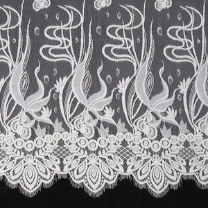 Soft Black/Off White Chantilly Lace Fabric With Sea World Print 3 Yards
