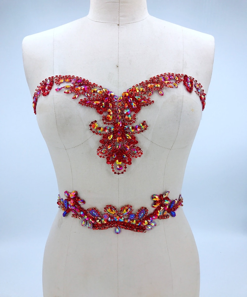 1 Set Bridal Dress Belt GoldRedRoyal BlueChampagneWhite 11 Colors Heavy Beaded Rhinestone Collar Applique