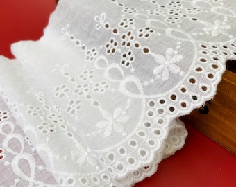 Floral Embroidery Cotton Eyelet Lace Trim With Scalloped Border Dress Trim Costume Design