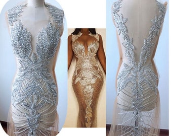 Aplique de corpiño con diamantes de imitación, parche de cuentas supergrande y pesado con lentejuelas, calcomanía para accesorios de boda y graduación