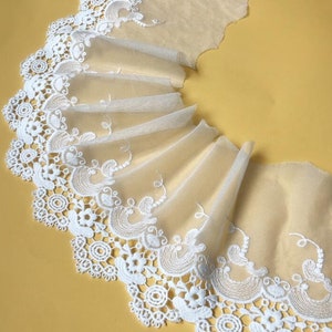 Exquisite White Embroidered Tulle Lace Trim 15 cm/5.9" by The Yard