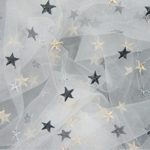 Star Fabric, Two-tone 3D Stars Tulle Fabric For Tutu Skirt, Tulle Dress, Doll Outfits, Costume Design, Home Decor