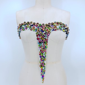 Mix-color rhinestone bodice beaded applique crystal trims wedding dress applique bridal applique sell by 1 piece