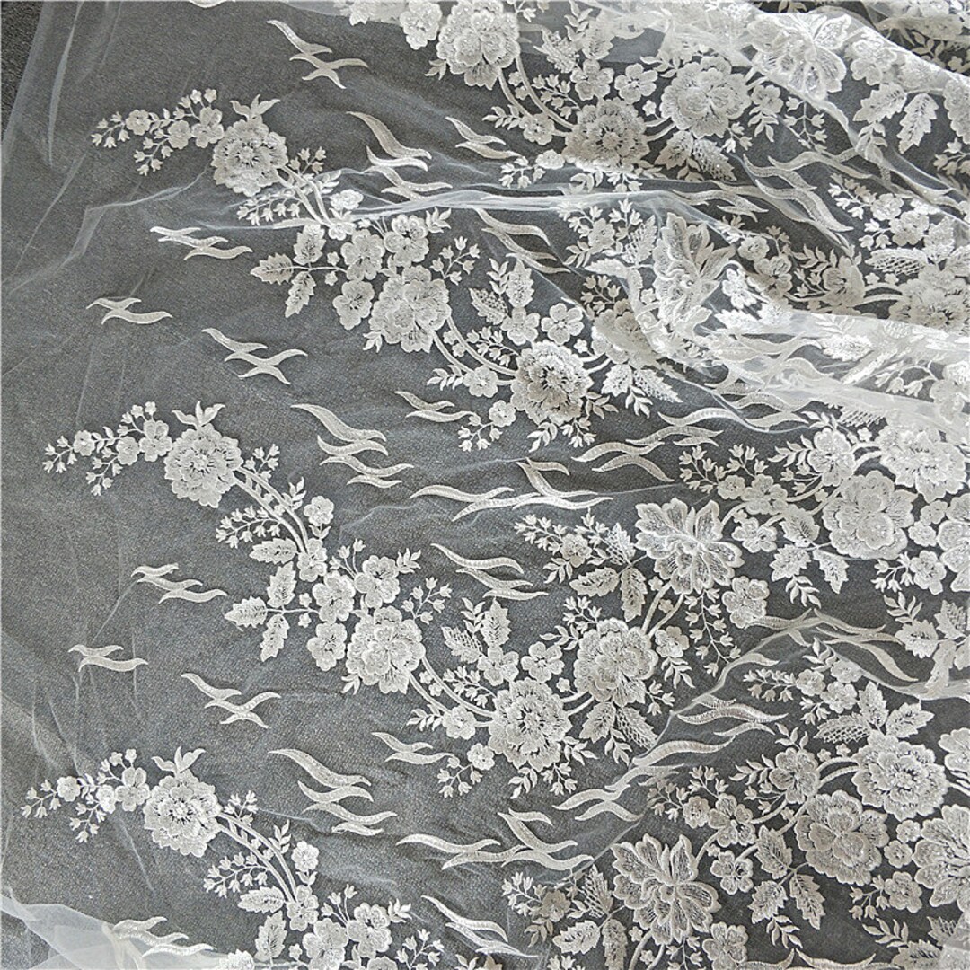 Antique Style Floral Embroidered Lace Fabric 51 Wide off White Mesh ...