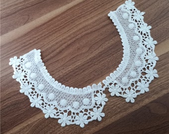 Off White Cotton Lace Collar, Cotton Collar Applique, Lovely Fake Collar, Venice Lace Collar By 1 Pair
