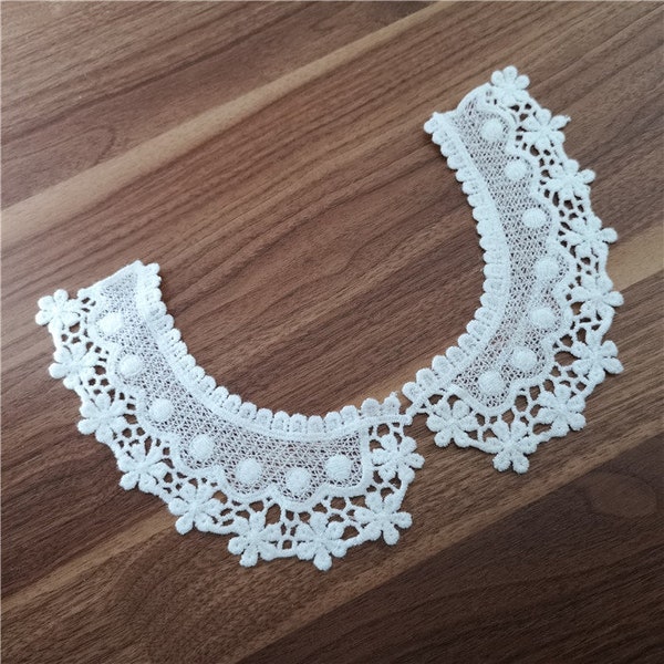 Col en dentelle de coton blanc cassé, appliqués de col en coton, joli faux col, col en dentelle de Venise par 1 paire