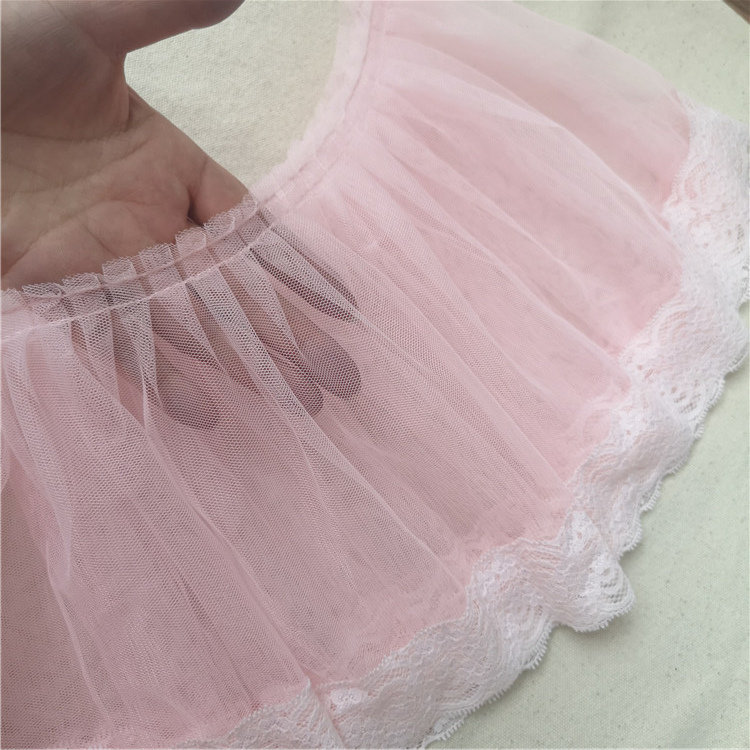 1 Yard Pink Ruffled Lace Trim High Quality Soft 8.6