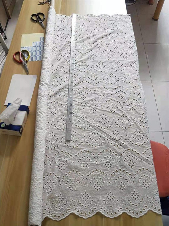 Cotton Lace Fabric off White Eyelet Scalloped Borders 49