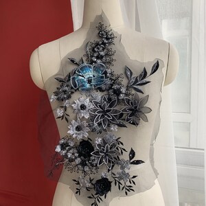 1 pc Beaded 3D Flower Lace Applique, Mix-Color Applique, Wedding Bodice Bridal Veil Accessories High Quality