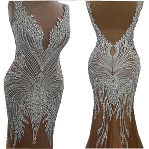 Gorgeous Rhinestone Applique On Mesh, Super Large Bodice Patch, Beaded Applique, Haute Couture Dress Applique