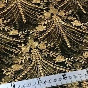 Vintage Gold Lace Fabric, Golden Embroidery Mesh Lace Fabric, Soft Tulle Lace Fabric For Formal Dress, Prom Gown, Bridal Wedding Robe image 6